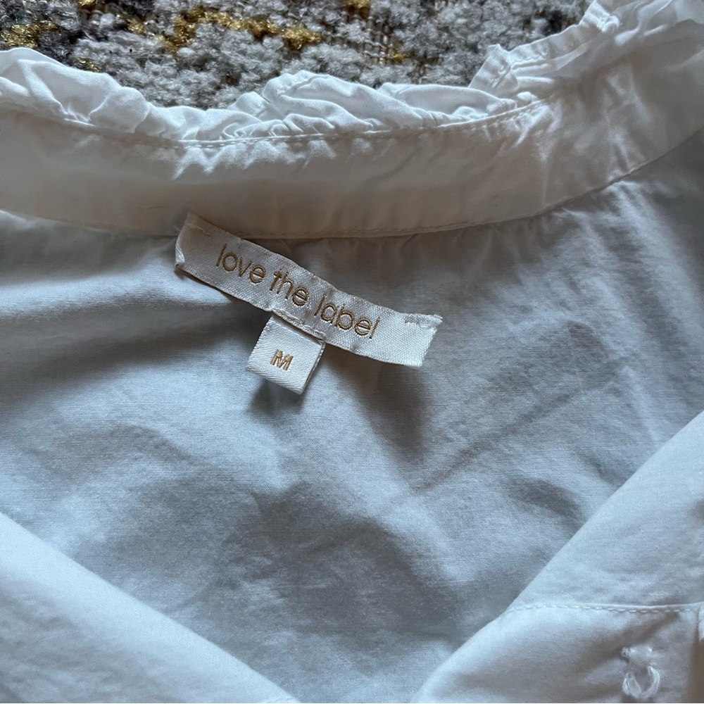 White Embroidered Cotton Blouse with Ruffle Collar - Picture 5 of 8